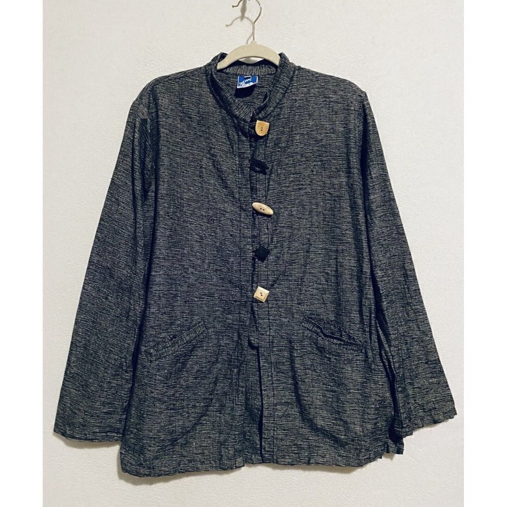 Cheppu Jacket Womens Large Mandarin Collar Wood Resin Buttons Nepal Lagenlook